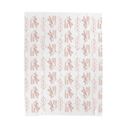 Velveteen Plush Blanket – Soft Pink Floral Deer Pattern Throw