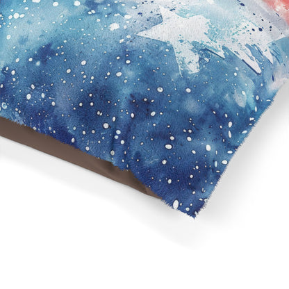 Stars & Stripes Watercolor Pet Bed — Patriotic Red White Blue Dog Cushion