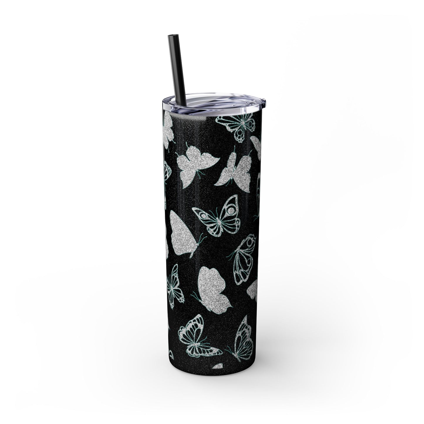 Tumbler Travel Butterfly Design Skinny Tumbler with Straw - 20oz, Stylish Drinkware for Nature Lovers Gift for Anyone