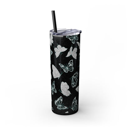 Tumbler Travel Butterfly Design Skinny Tumbler with Straw - 20oz, Stylish Drinkware for Nature Lovers Gift for Anyone