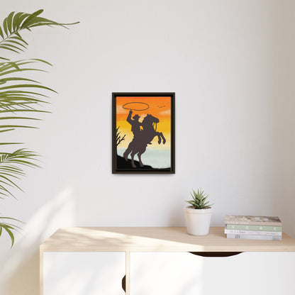 Framed Canvas Art Print Western Home Decor Rustic Wall Art Gift for Cowgirl or Cowboy Country Housewarming Rodeo Home Decor Cowboy Sunset