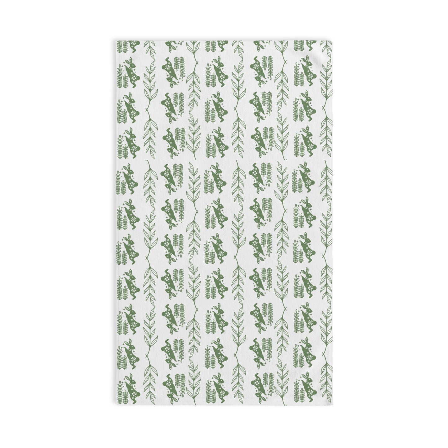 Botanical Stripe Hand Towel — Green Leaf Pattern Kitchen Towel