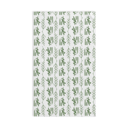 Botanical Stripe Hand Towel — Green Leaf Pattern Kitchen Towel