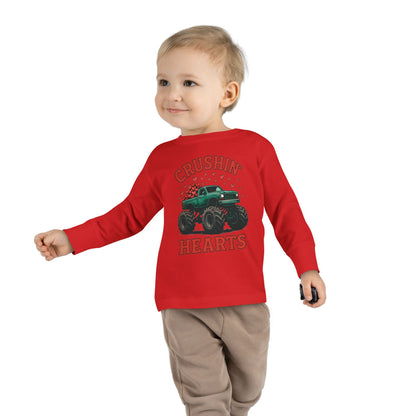 Toddler Long Sleeve Tee — "Crushin' Hearts" Monster Truck Valentine Shirt