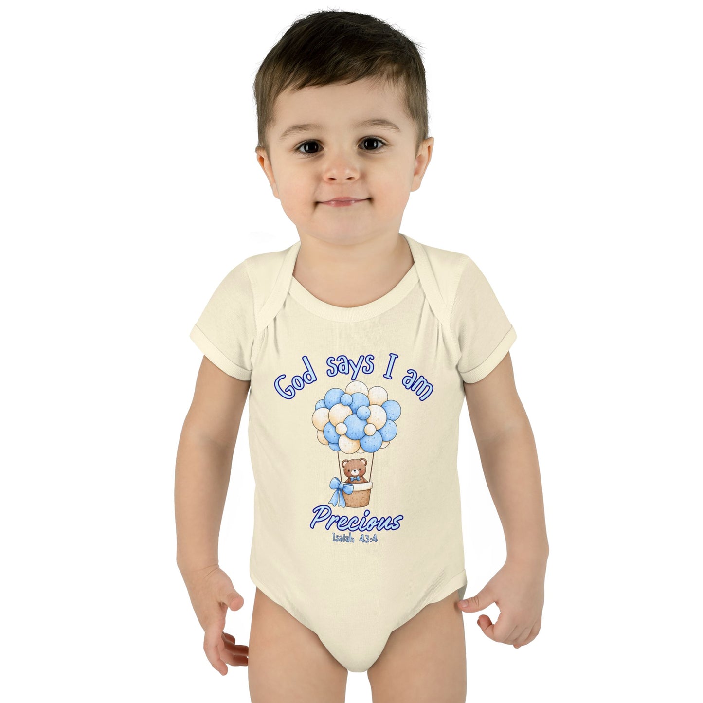 Baby Bodysuit - "God Says I Am Precious" Blue Balloon Teddy Infant Bodysuit