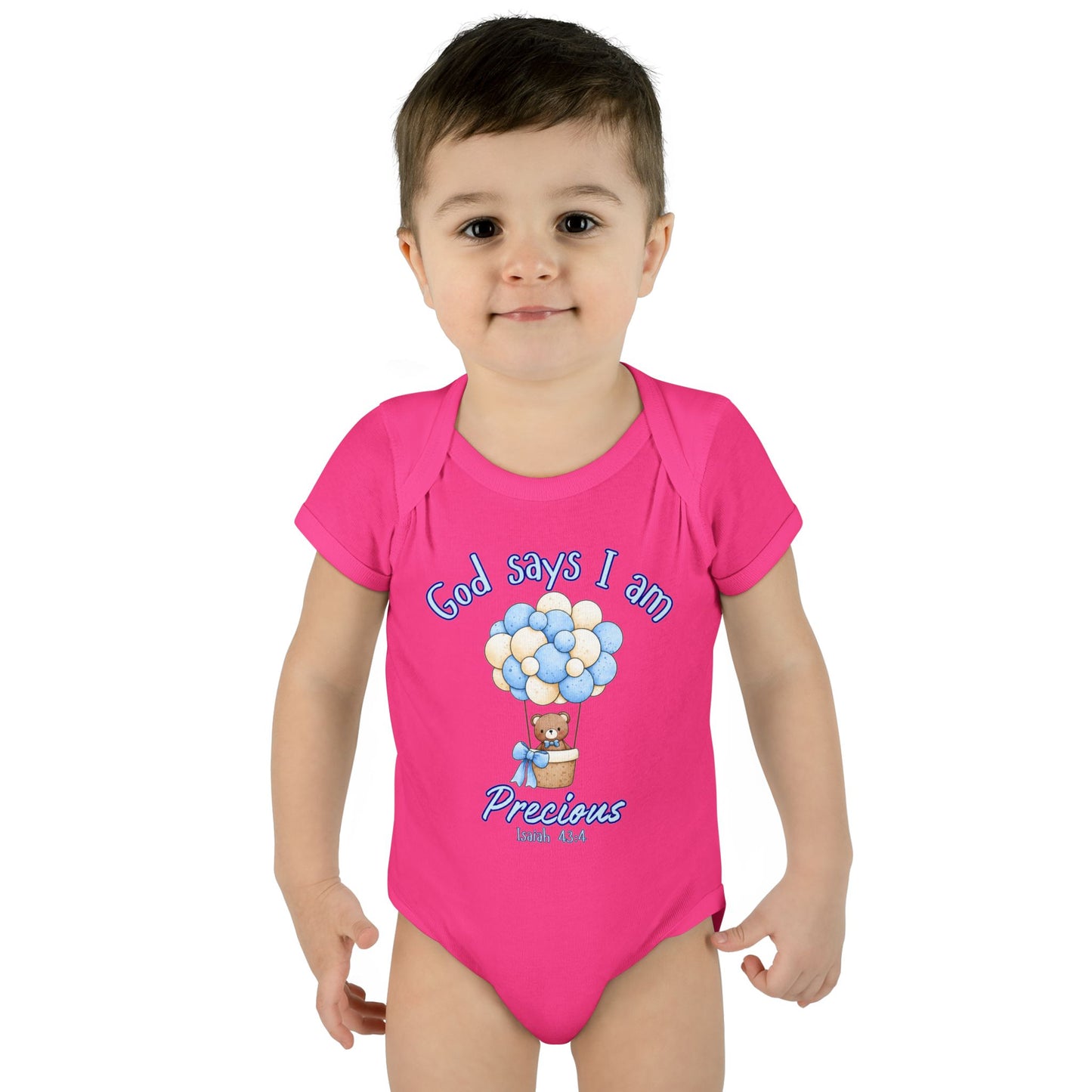 Baby Bodysuit - "God Says I Am Precious" Blue Balloon Teddy Infant Bodysuit