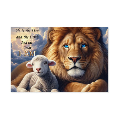 Religious Lion and Lamb Poster — "He is the Lion and the Lamb and the Great I AM" Wall Art