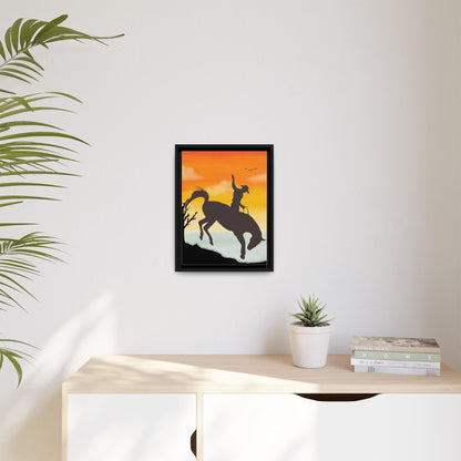 Framed Cowboy Sunset Canvas Art Equestrian Decor Farmhouse Wall Art Rustic Home Decoration Gift for Horse Lovers Rodeo Decor Housewarming Gift