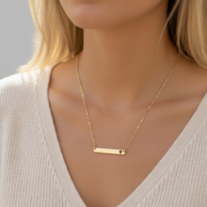 Engravable Horizontal Bar Necklace — Custom Name & Message Pendant