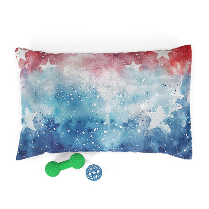 Stars & Stripes Watercolor Pet Bed — Patriotic Red White Blue Dog Cushion