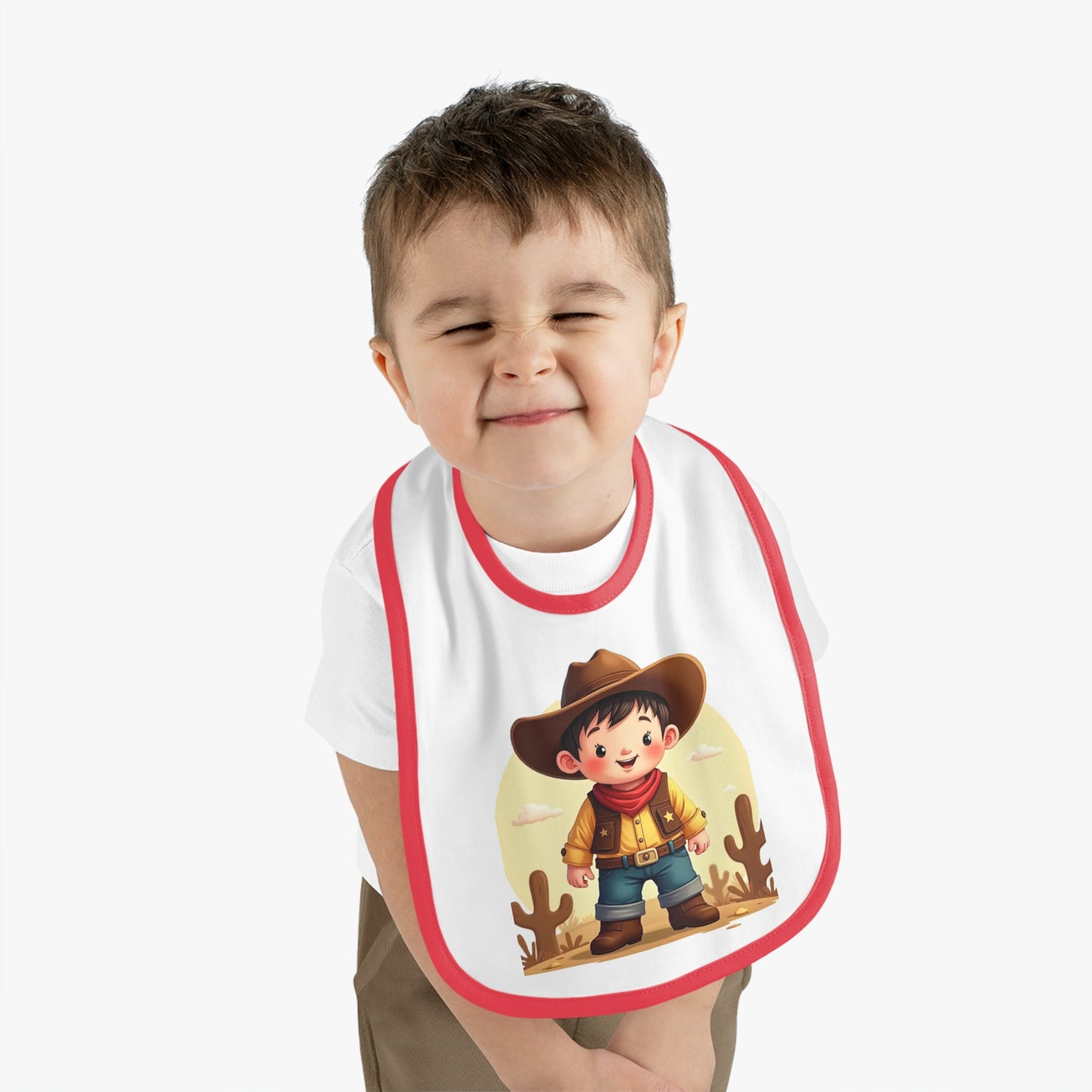 Cowboy Baby Bib with Contrast Trim, Cute Toddler Bib, Western-Themed Baby Gift, Infant Feeding Bib, Baby Shower Gift