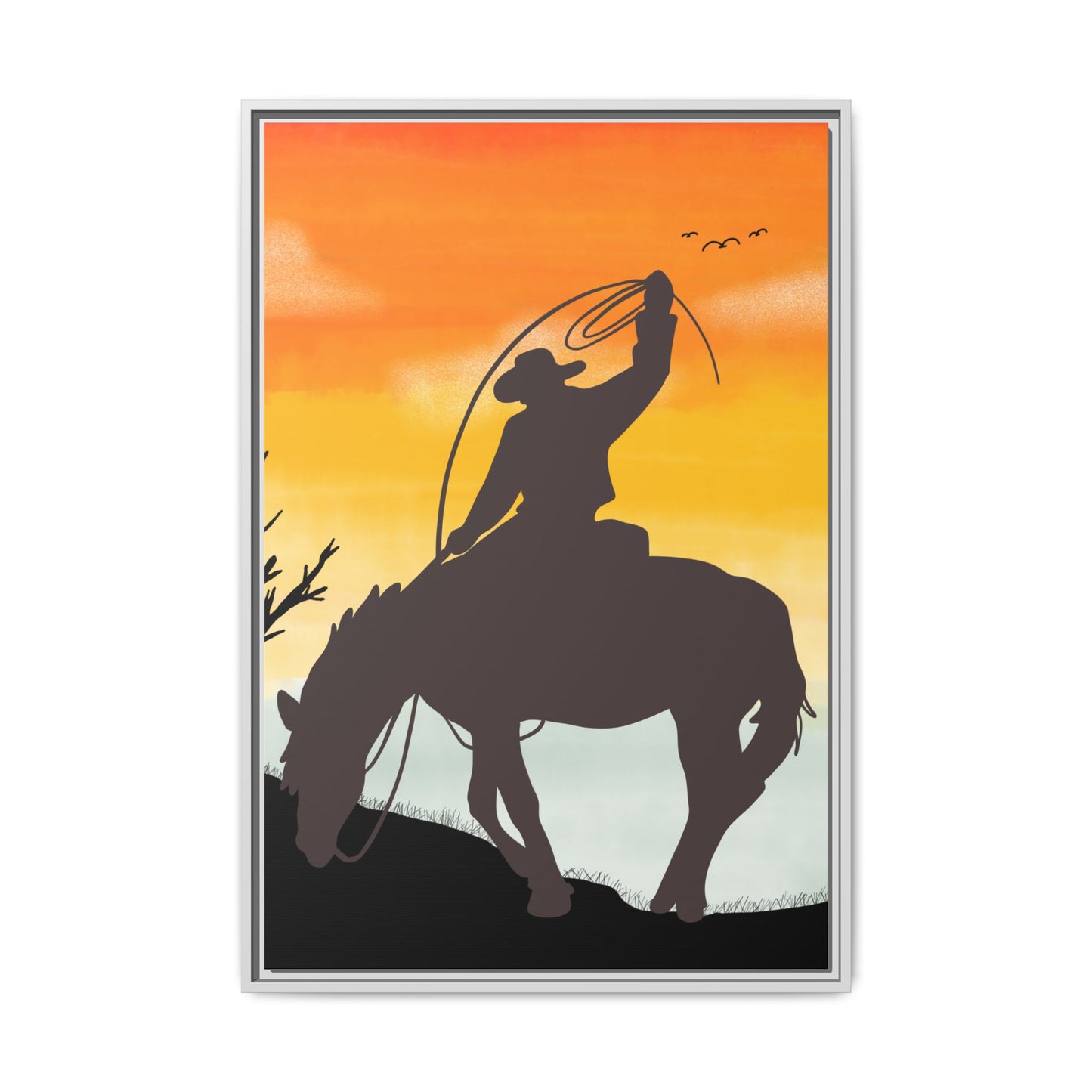 Framed Cowboy Rodeo Art Print Canvas Wall Decor Western Home Decor Rustic Cowboy Gift Equestrian Wall Art Country Themed Art Housewarming Gift