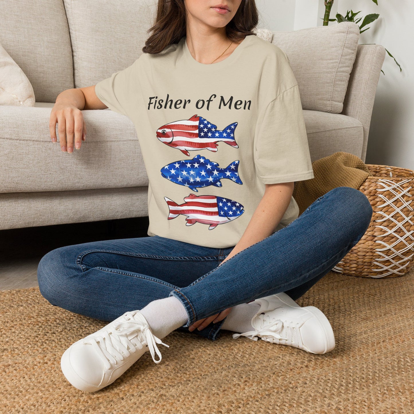 Fisher of Men T-Shirt — Patriotic American Flag Fish Tee