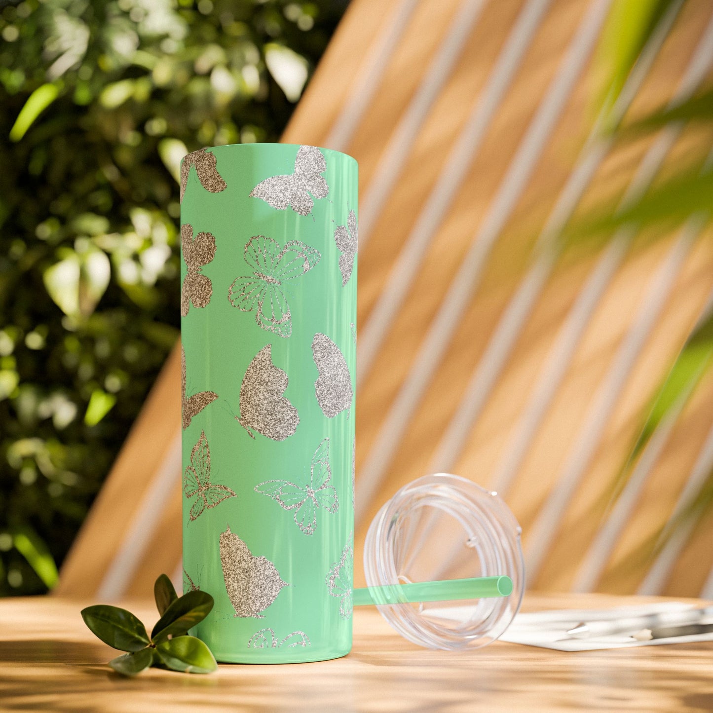 Tumbler Travel Butterfly Design Skinny Tumbler with Straw - 20oz, Stylish Drinkware for Nature Lovers Gift for Anyone