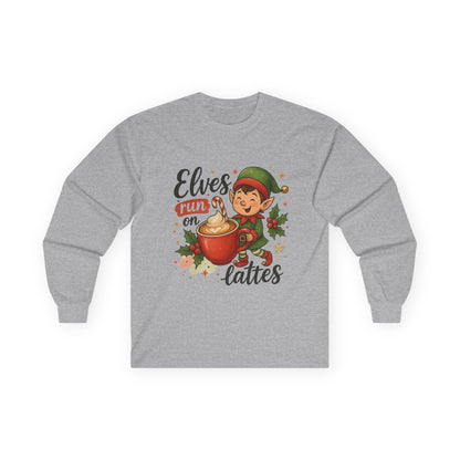 Christmas Elf Long Sleeve Tee, Holiday Shirt, Gift for Coffee Lovers, Festive Apparel, Elf-Themed Clothing