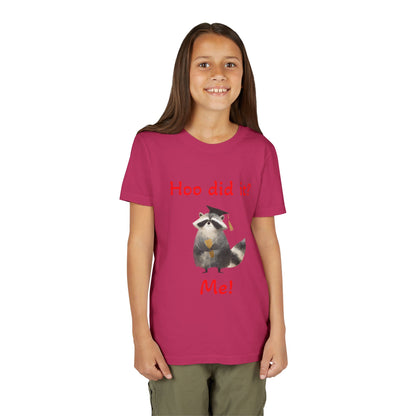 Youth Tee – Cute Raccoon “Hoo did it? Me!” Kids Shirt