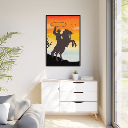 Framed Canvas Art Print Western Home Decor Rustic Wall Art Gift for Cowgirl or Cowboy Country Housewarming Rodeo Home Decor Cowboy Sunset