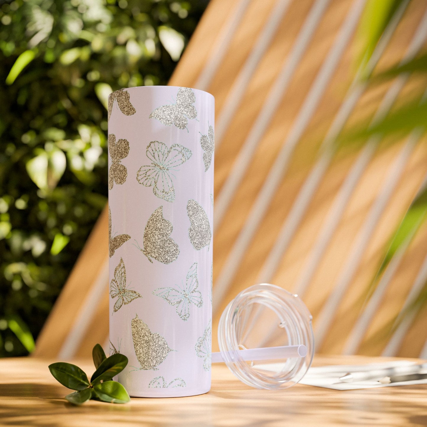 Tumbler Travel Butterfly Design Skinny Tumbler with Straw - 20oz, Stylish Drinkware for Nature Lovers Gift for Anyone