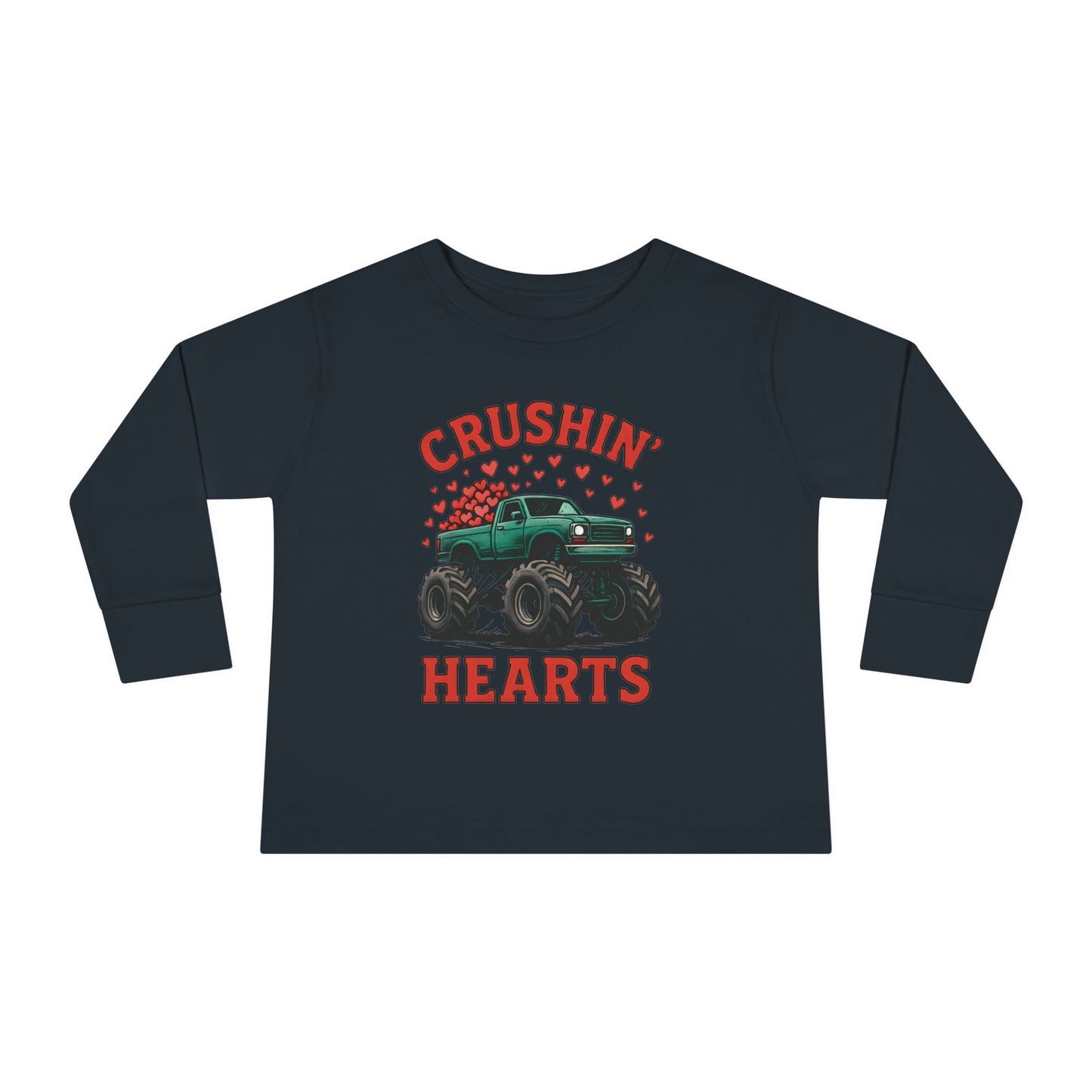 Toddler Long Sleeve Tee — "Crushin' Hearts" Monster Truck Valentine Shirt