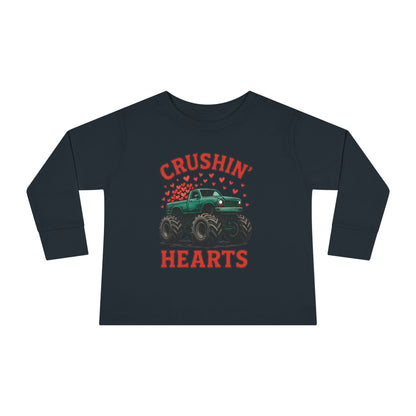 Toddler Long Sleeve Tee — "Crushin' Hearts" Monster Truck Valentine Shirt