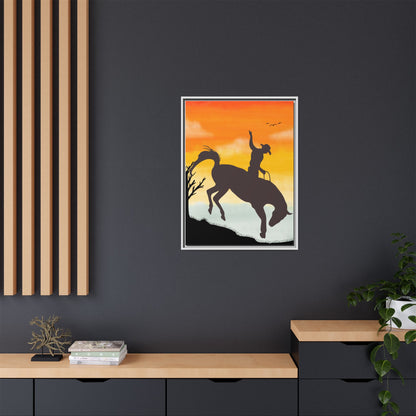 Framed Cowboy Sunset Canvas Art Equestrian Decor Farmhouse Wall Art Rustic Home Decoration Gift for Horse Lovers Rodeo Decor Housewarming Gift