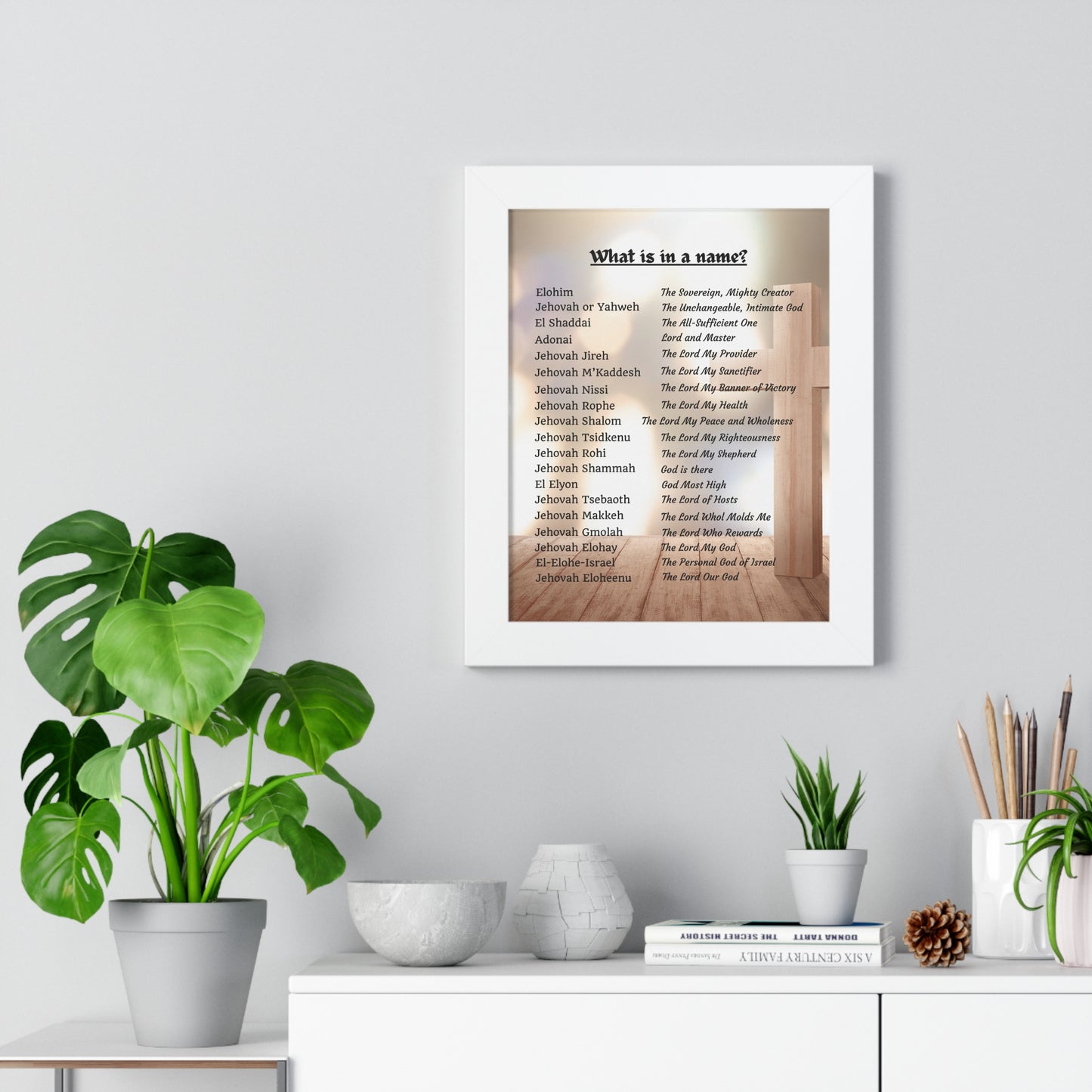 Framed Print Art Hebrew God Names Wall Art Home Decor Faith Gift Christian Room Prayer Space Divine Text Scripture Display Spiritual Design
