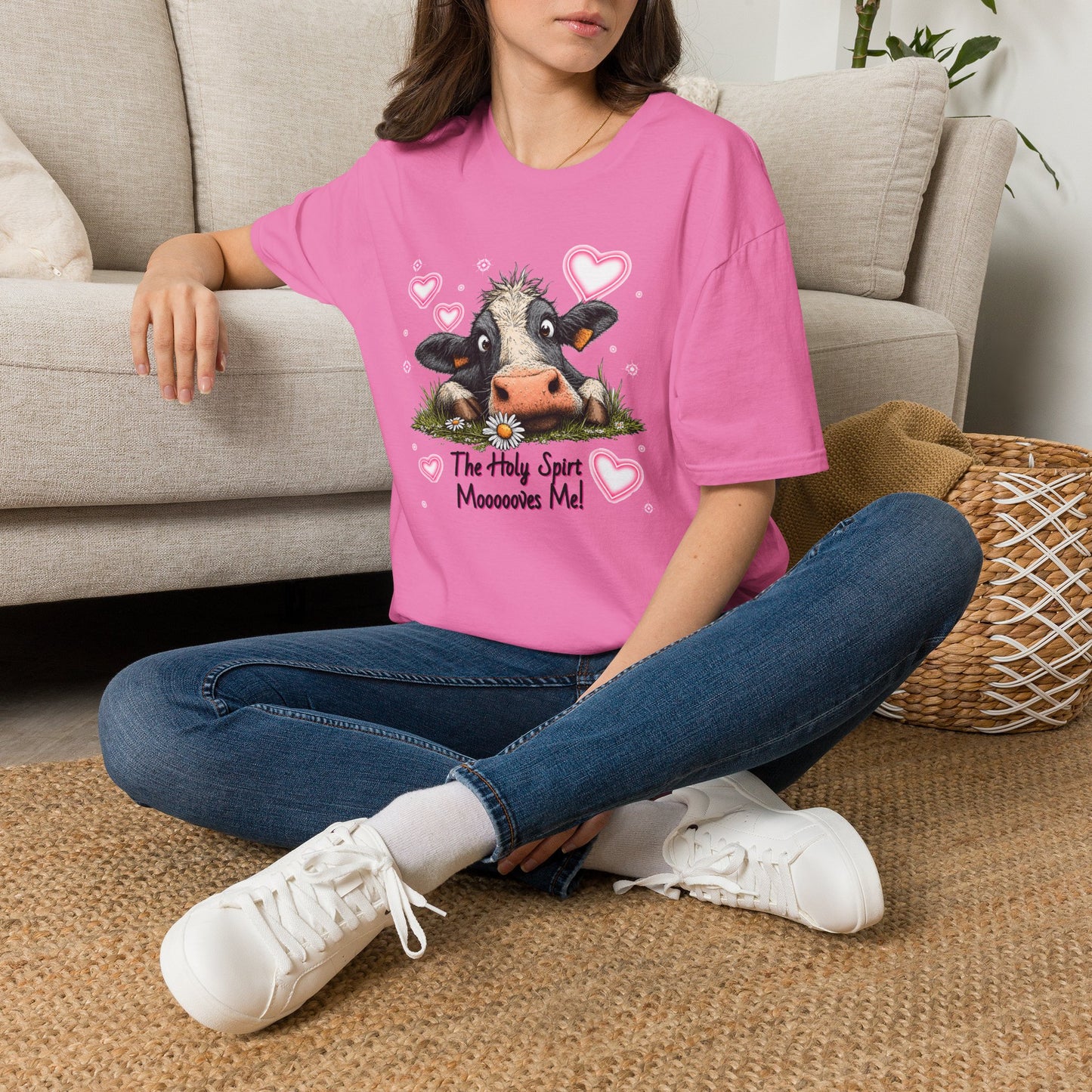 Holy Spirit T-shirt – Funny Faith-inspired Cow Design in 100% Cotton