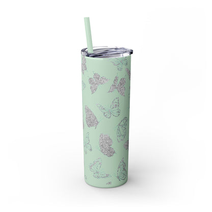 Tumbler Travel Butterfly Design Skinny Tumbler with Straw - 20oz, Stylish Drinkware for Nature Lovers Gift for Anyone