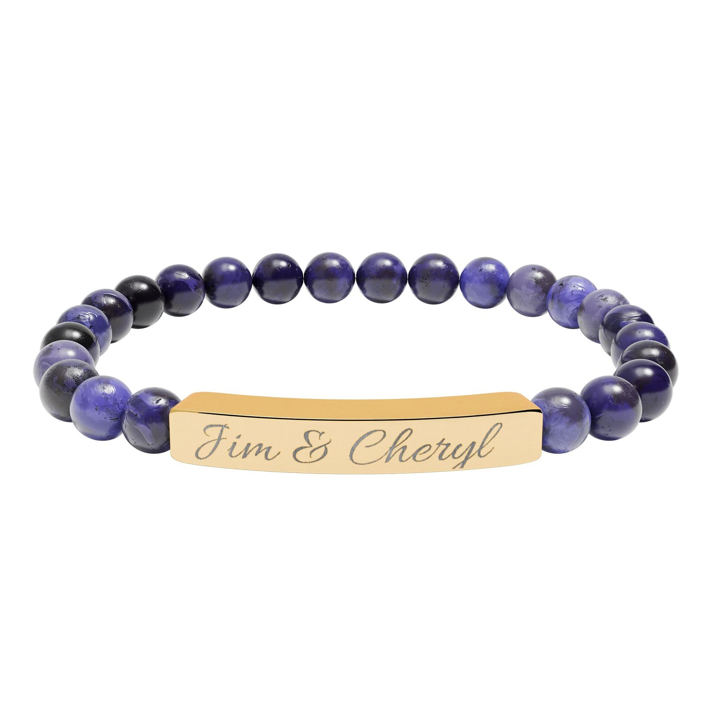 Engravable Natural Stone Bar Bracelet — Personalized Stretch Beaded Bracelet