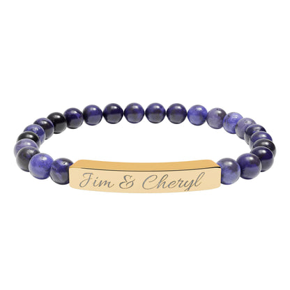 Engravable Natural Stone Bar Bracelet — Personalized Stretch Beaded Bracelet