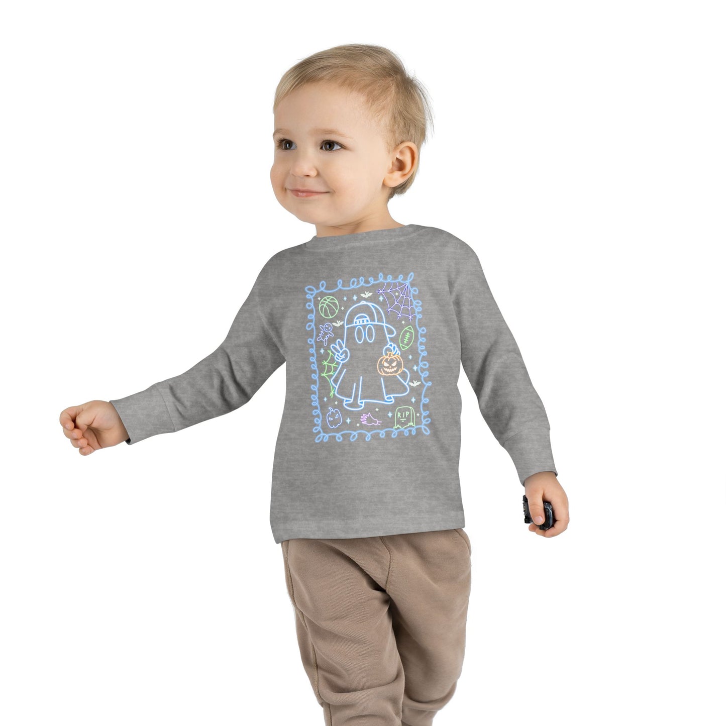 T-Shirt Cute Ghost Toddler Long Sleeve Tee Halloween Gift Kids' Halloween Shirt Autumn Outfit Playful Toddler Clothing