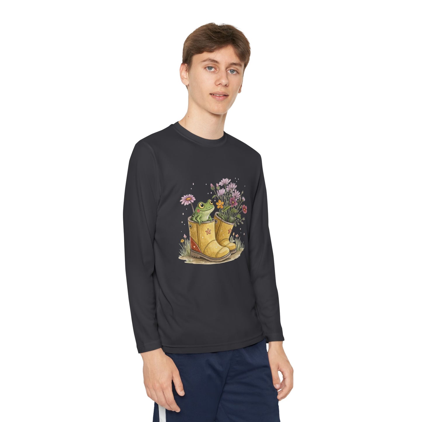 Youth Long Sleeve Tee — Froggy Garden Boots Illustration