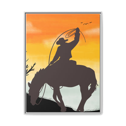 Framed Cowboy Rodeo Art Print Canvas Wall Decor Western Home Decor Rustic Cowboy Gift Equestrian Wall Art Country Themed Art Housewarming Gift
