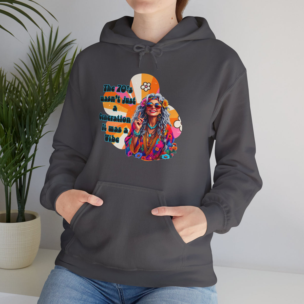 Retro Hippie Hoodie – "The 70's wasn't your generation it was mine" Colorful Boho Graphic