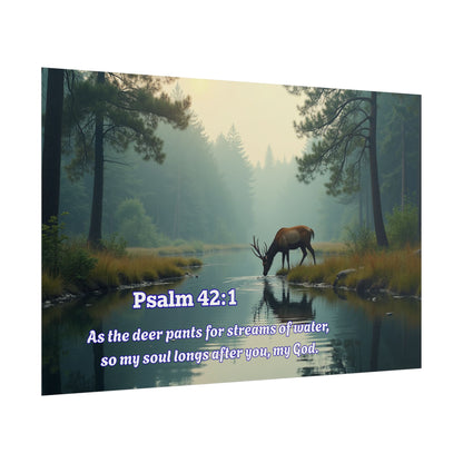 Christian Poster Bible Verse Psalm 42:1 Deer by Stream Inspirational Wall Art Religious Wall Art