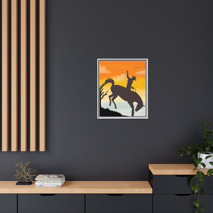 Framed Cowboy Sunset Canvas Art Equestrian Decor Farmhouse Wall Art Rustic Home Decoration Gift for Horse Lovers Rodeo Decor Housewarming Gift