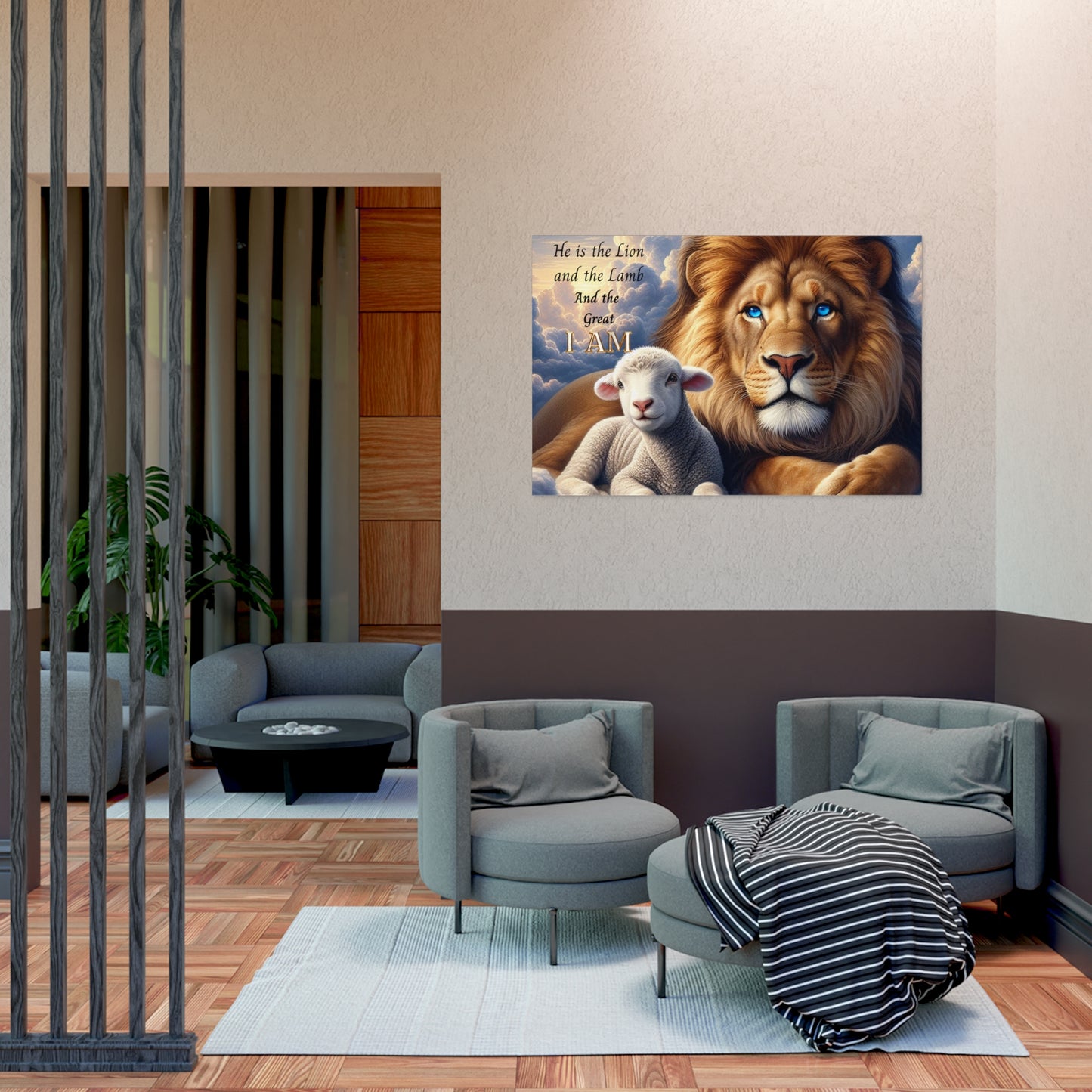 Religious Lion and Lamb Poster — "He is the Lion and the Lamb and the Great I AM" Wall Art