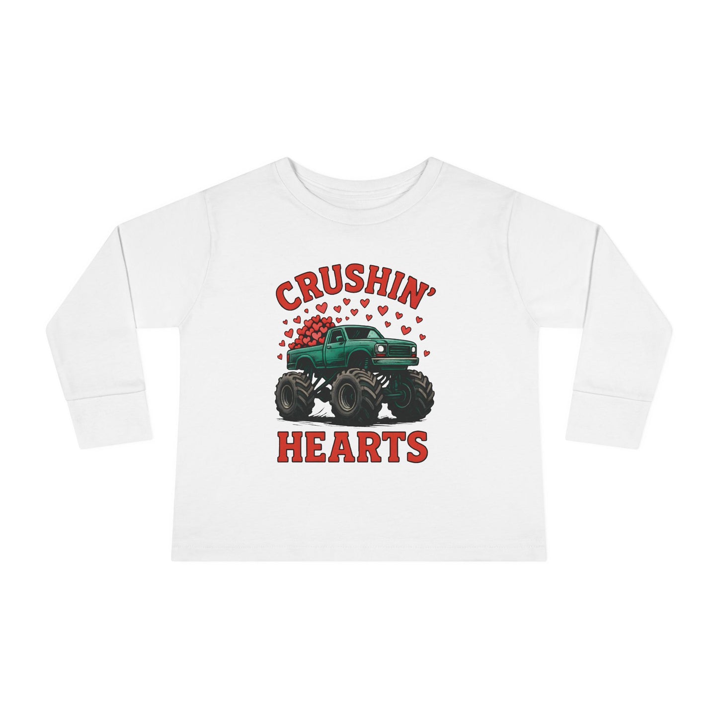 Toddler Long Sleeve Tee — "Crushin' Hearts" Monster Truck Valentine Shirt