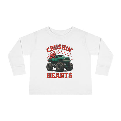 Toddler Long Sleeve Tee — "Crushin' Hearts" Monster Truck Valentine Shirt