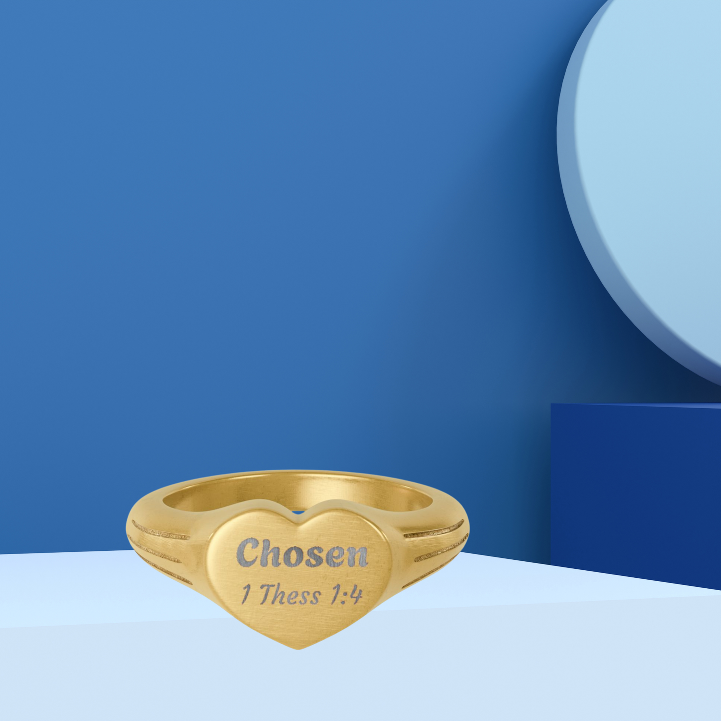 Heart Signet Ring — Engraved “Chosen 1 Thess 1:4” Stainless Steel