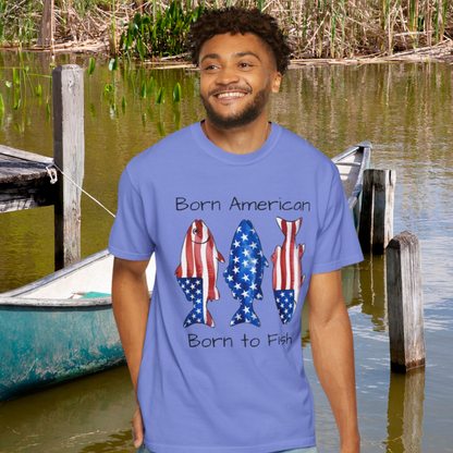 T-Shirt — "Born American Born to Fish" Patriotic Fishing Tee