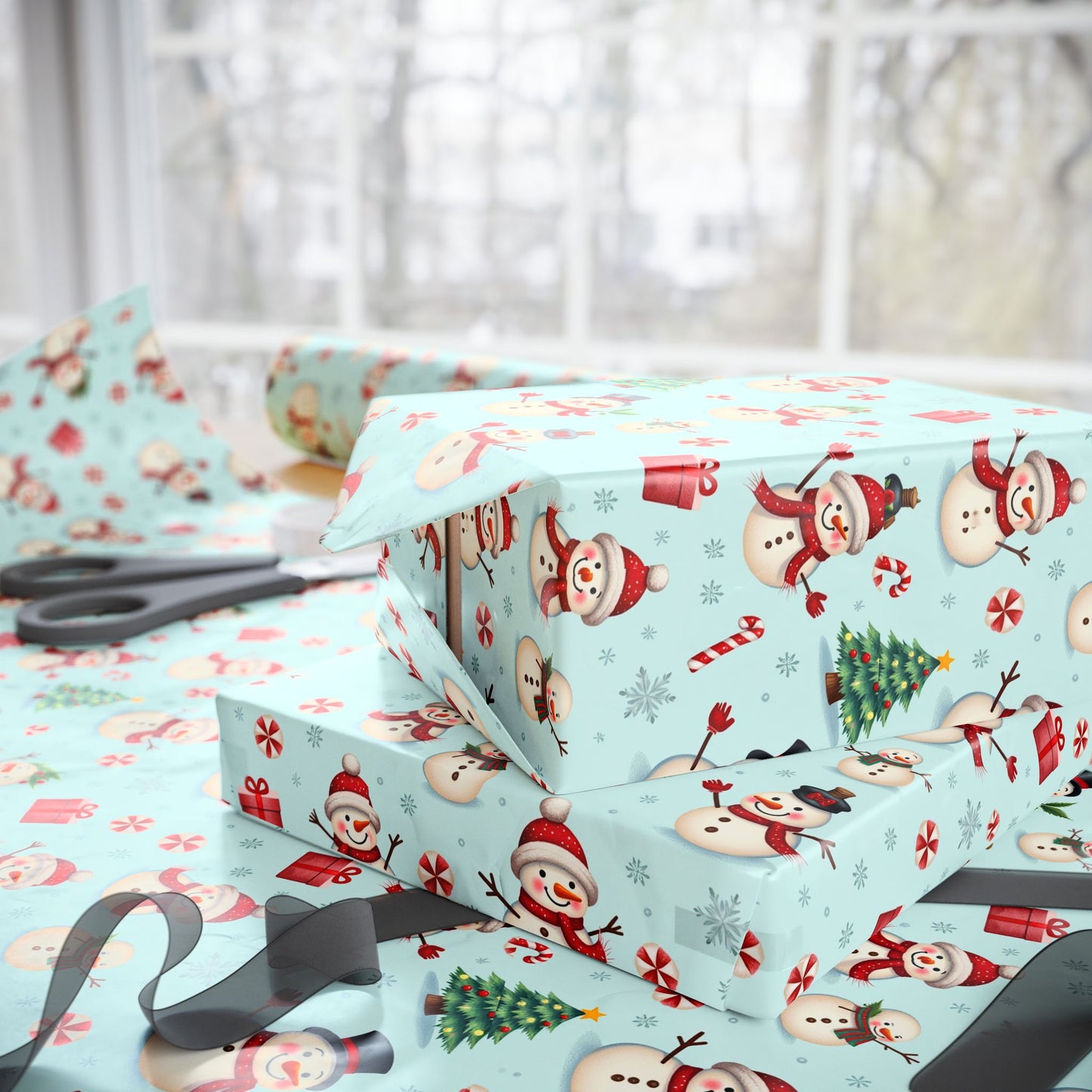 Festive Christmas Wrapping Paper, Holiday Gift Wrap, Snowman and Santa Print, Perfect for Christmas, Birthdays, and New Year Celebrations