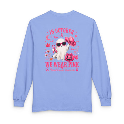 Breast Cancer Awareness Long Sleeve — "In October We Wear Pink" Ghost Tee