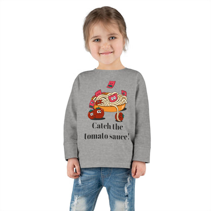 T-Shirt Cute Food-Themed Toddler Long Sleeve Tee Catch the Tomato Sauce Shirt Kids Foodie Apparel Fun Playdate Outfit Perfect for Birthdays