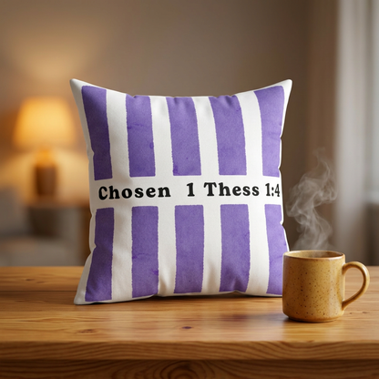 Chosen 1 Thess 1:4 Decorative Throw Pillow — Purple Striped Faith Accent