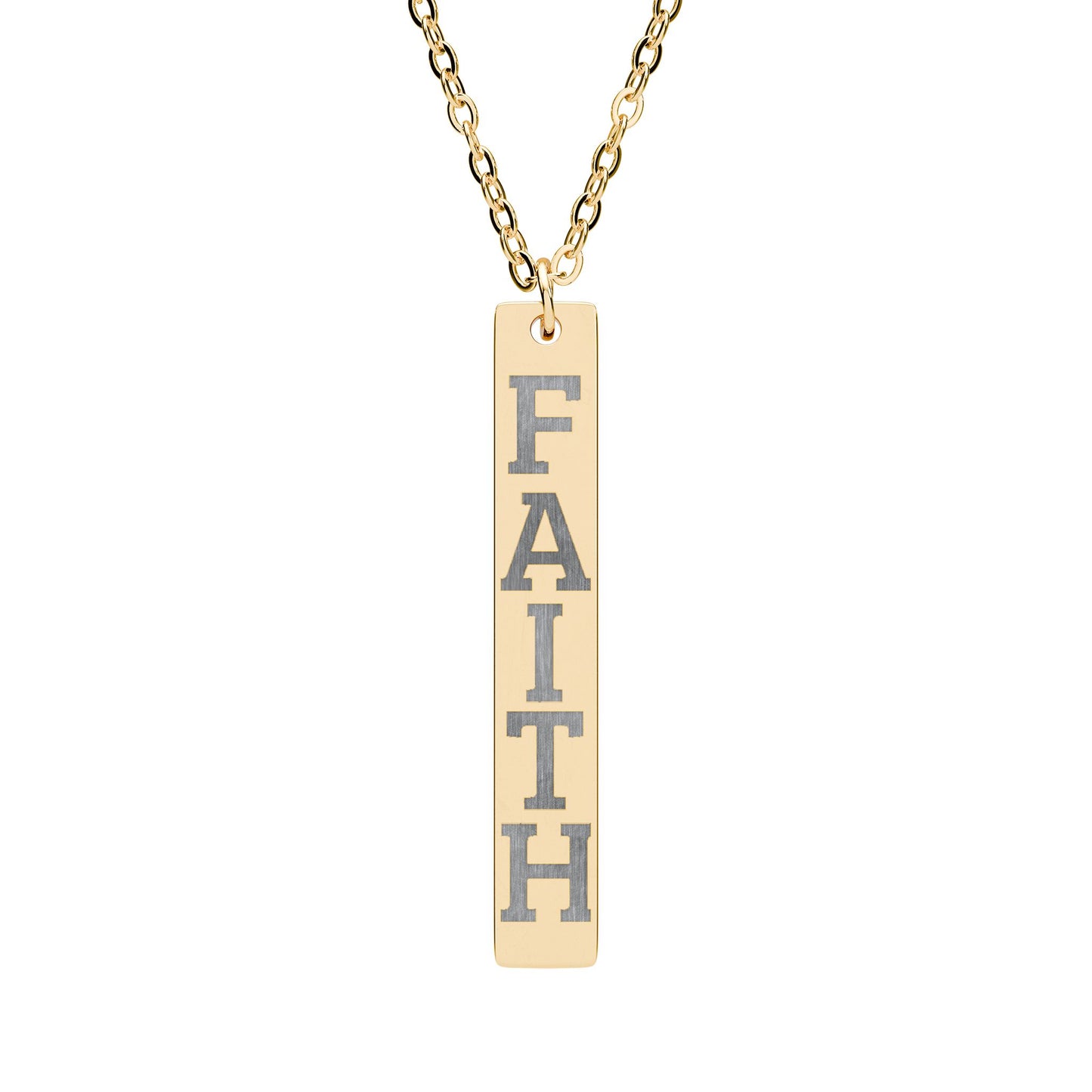 Engraved "FAITH" Vertical Bar Necklace — Personalized Stainless Steel Pendant