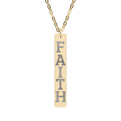 Engraved "FAITH" Vertical Bar Necklace — Personalized Stainless Steel Pendant