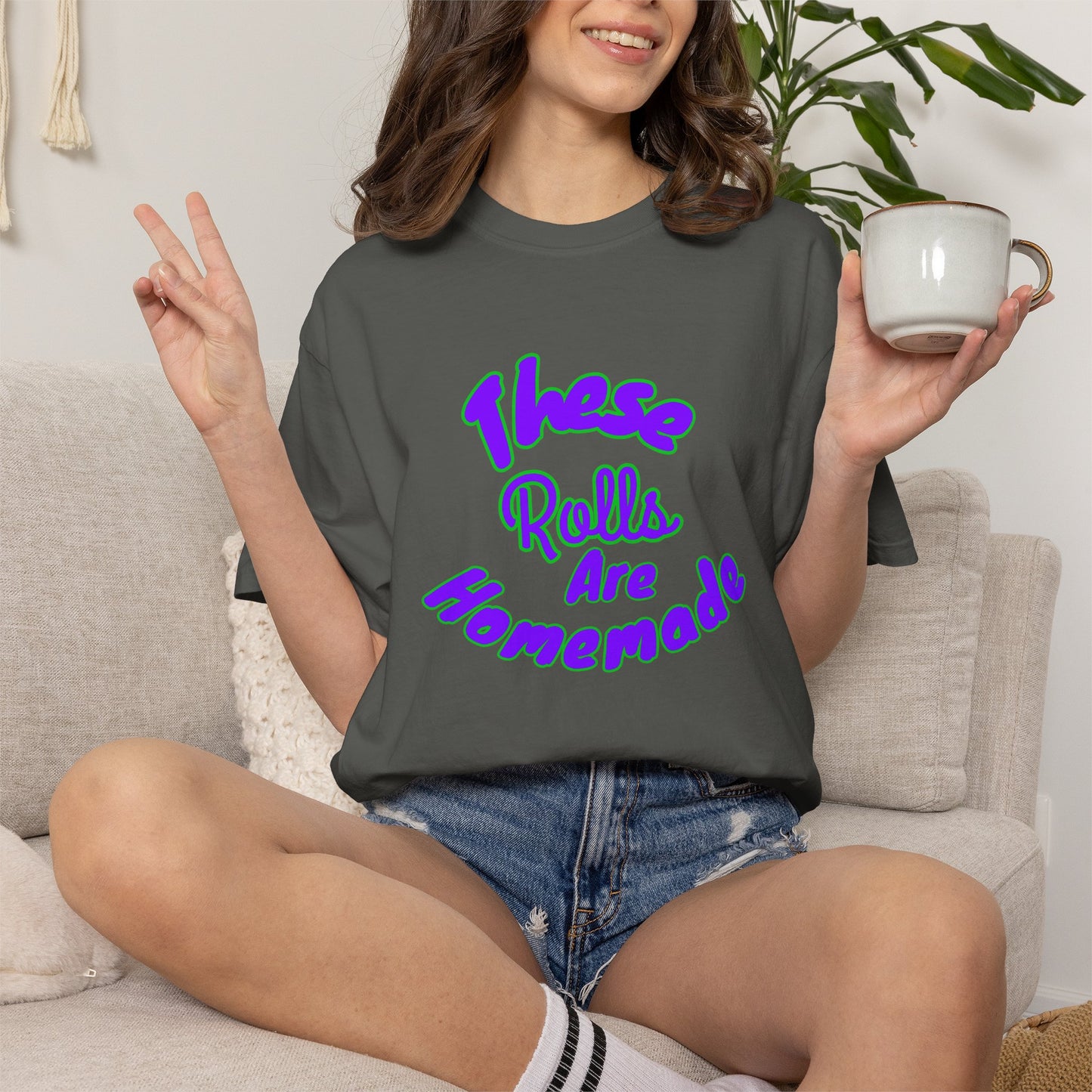 T-Shirt — "These Rolls Are Homemade" Retro Script Baking Tee
