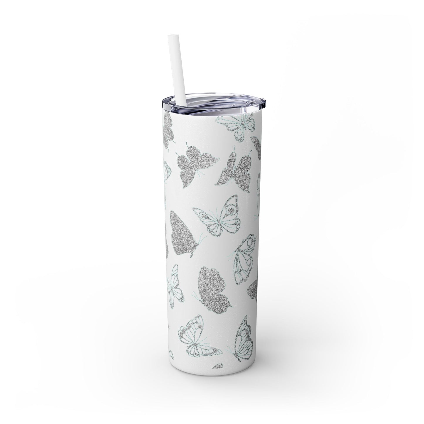Tumbler Travel Butterfly Design Skinny Tumbler with Straw - 20oz, Stylish Drinkware for Nature Lovers Gift for Anyone