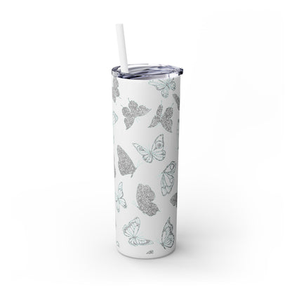 Tumbler Travel Butterfly Design Skinny Tumbler with Straw - 20oz, Stylish Drinkware for Nature Lovers Gift for Anyone